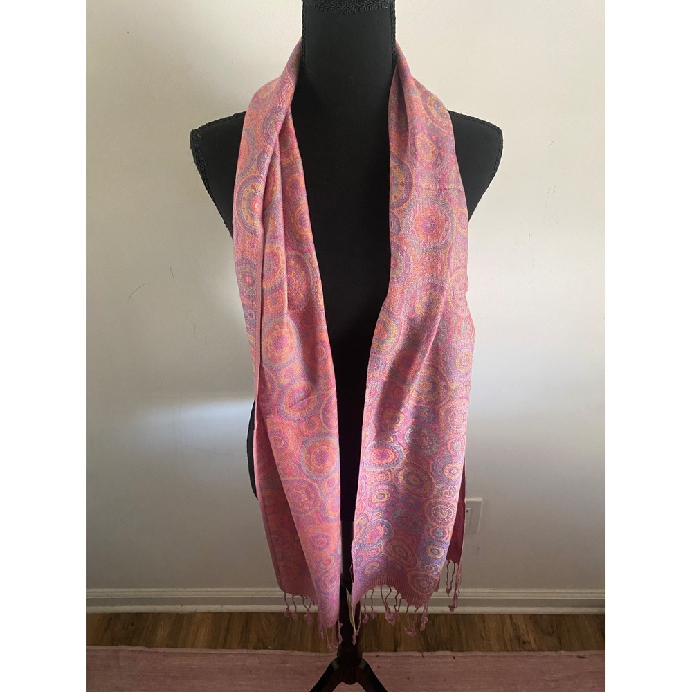 Cashmere/Silk Pink Paisley Scarf 82" Long